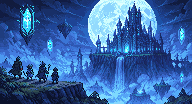 Encrypted glimpse of a moonlit fantasy fortress